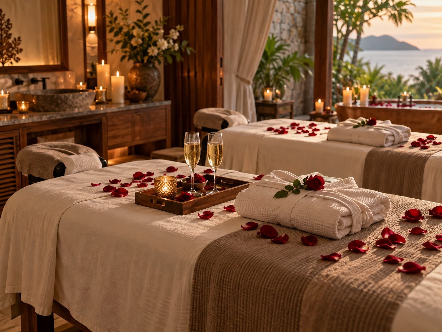 Romantic in-room massage setup for two