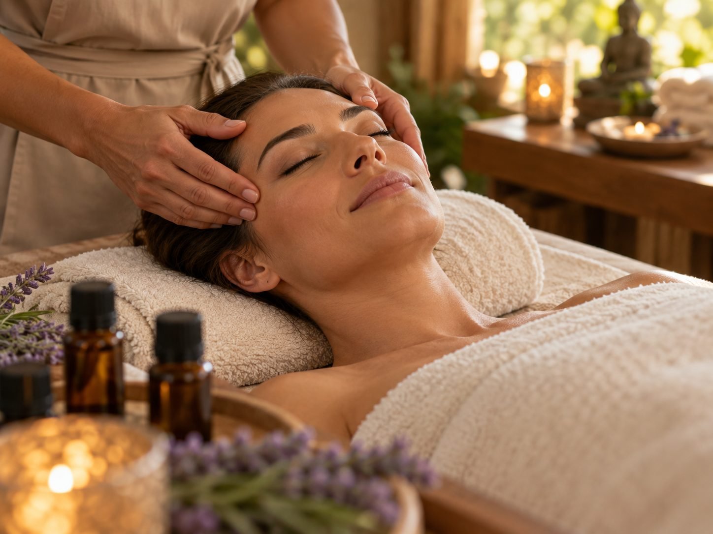 Aromatherapy temple massage with essential oils
